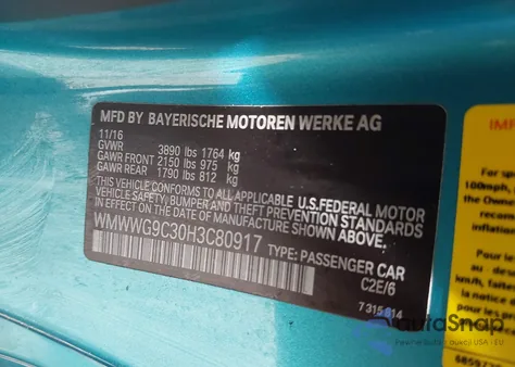 2017 Mini Convertible Cooper S z USA, uszkodzony, nr VIN WMWWG9C30H3C80917